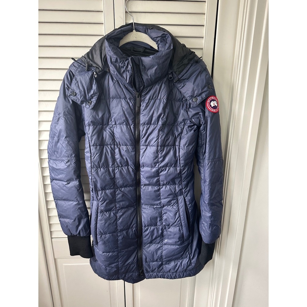 Canada Goose Abbott Hoody Navy Blue Down Puffer Jacket Women Slim Fit Hooded